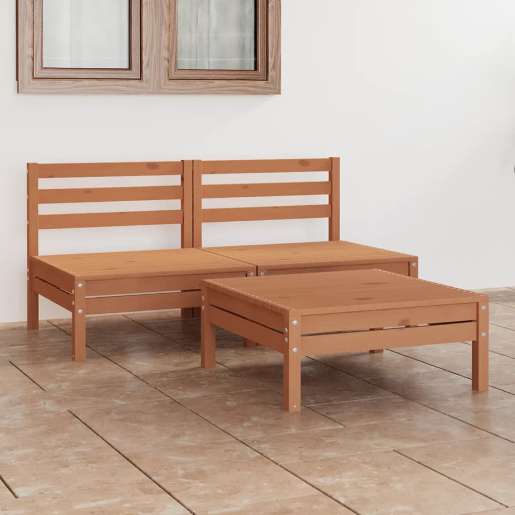 3 Piece Garden Lounge Set Honey Brown Solid Pinewood