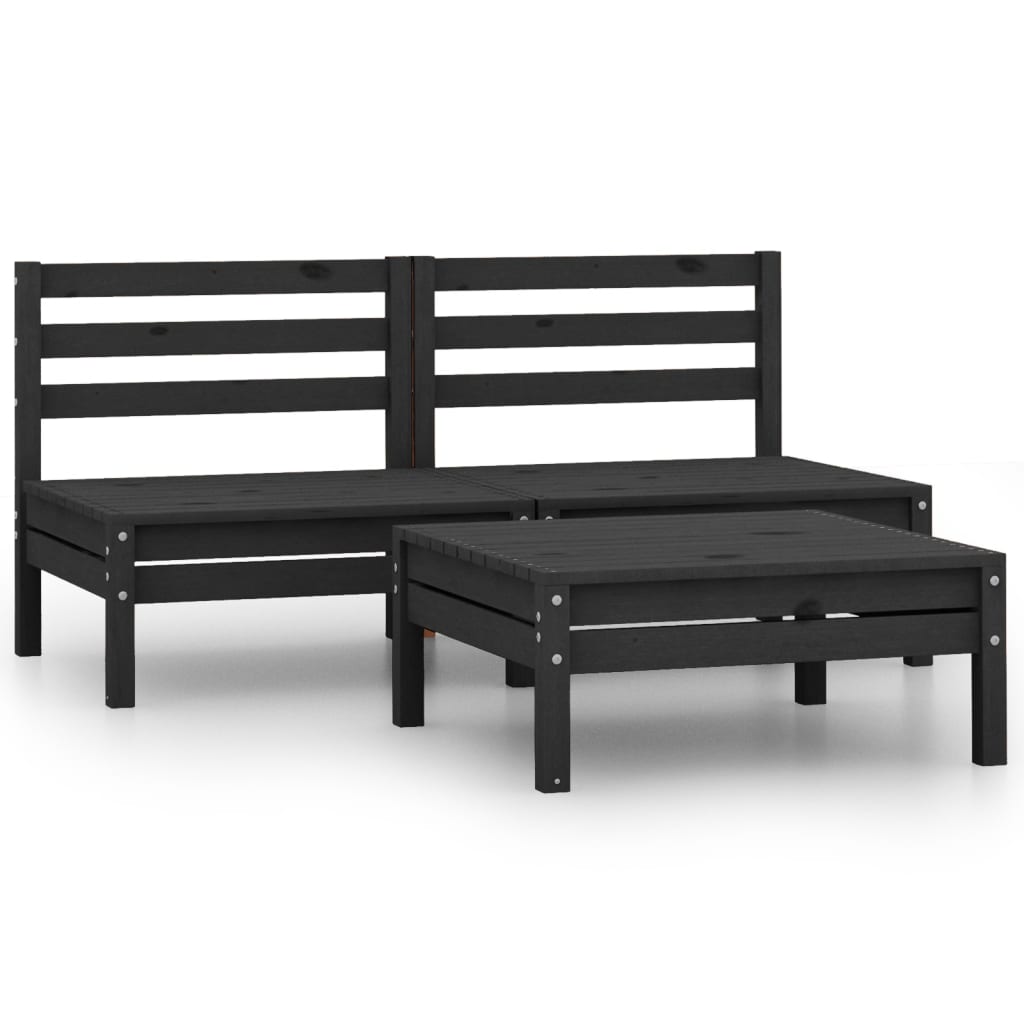 3 Piece Garden Lounge Set Black Solid Pinewood