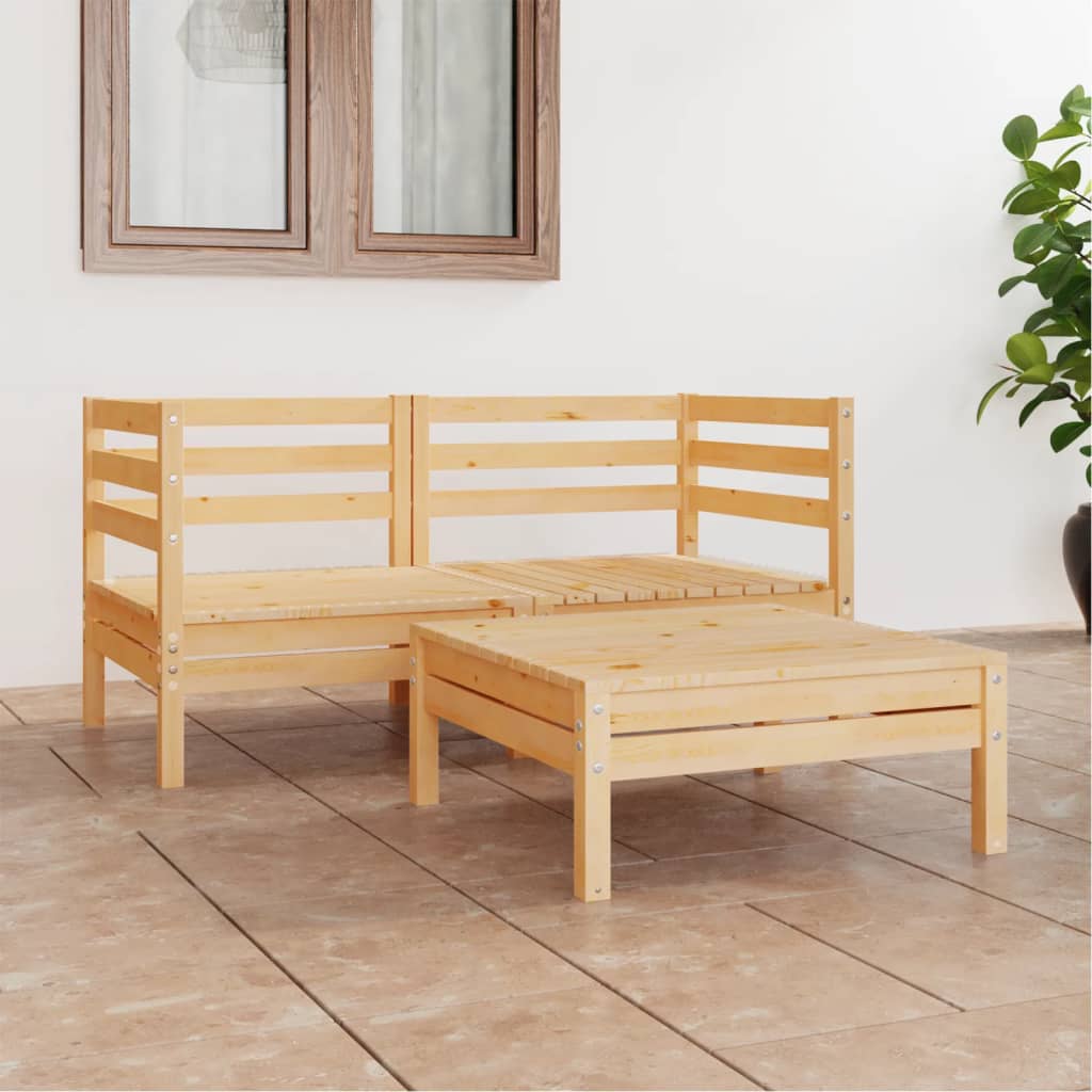 3 Piece Garden Lounge Set Solid Pinewood