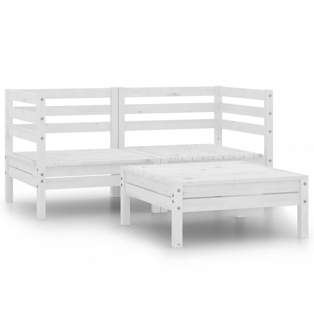 3 Piece Garden Lounge Set White Solid Pinewood