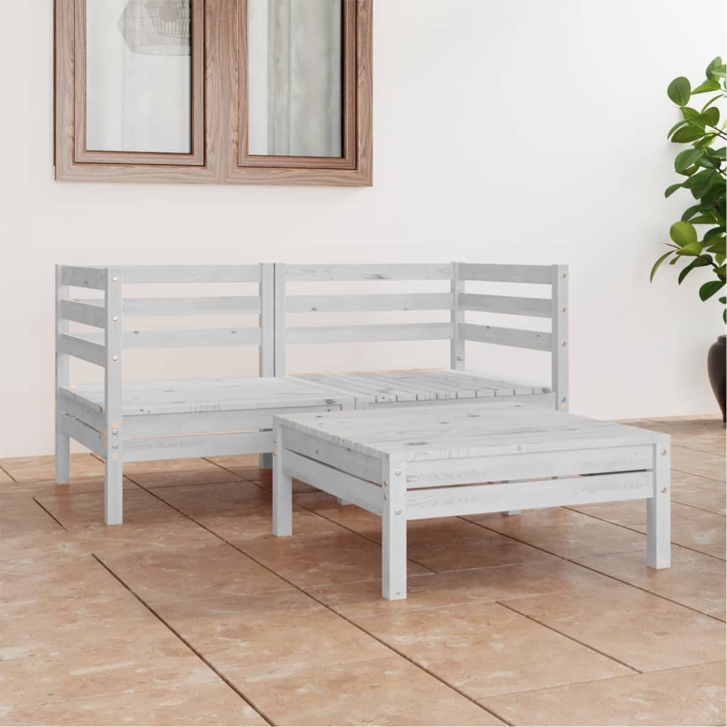 3 Piece Garden Lounge Set White Solid Pinewood