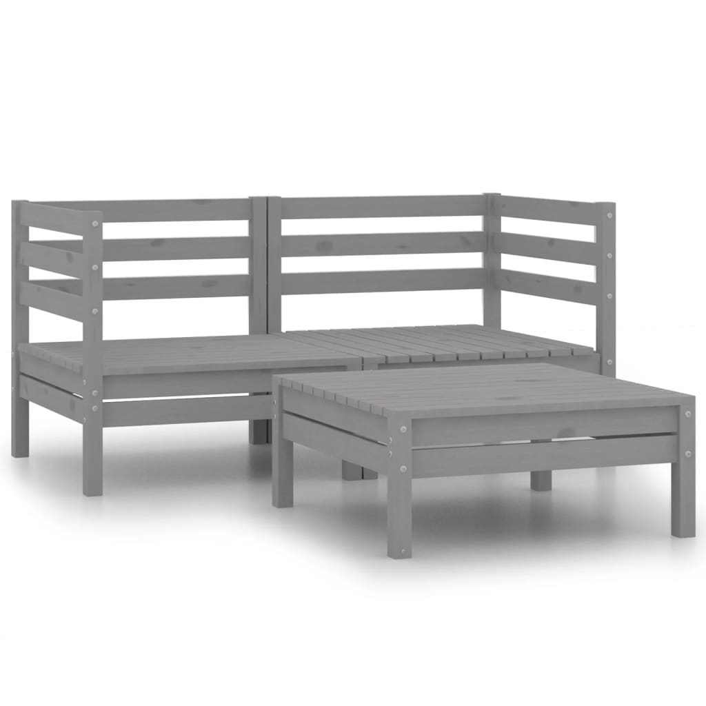 3 Piece Garden Lounge Set Grey Solid Pinewood