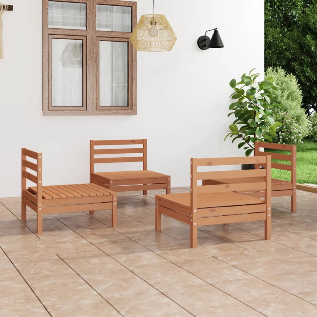 4 Piece Garden Lounge Set Honey Brown Solid Pinewood