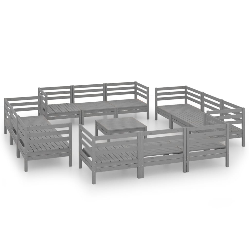 13 Piece Garden Lounge Set Grey Solid Pinewood