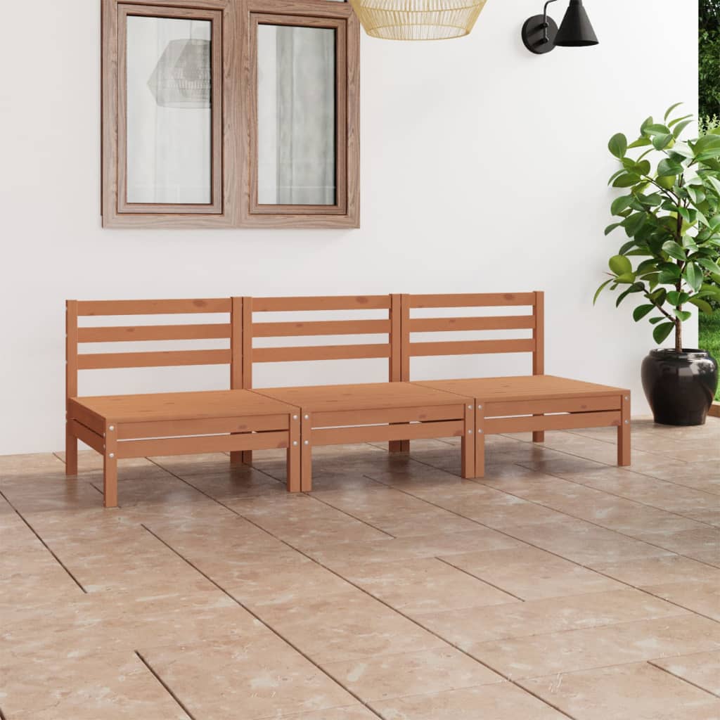 3 Piece Garden Lounge Set Honey Brown Solid Pinewood