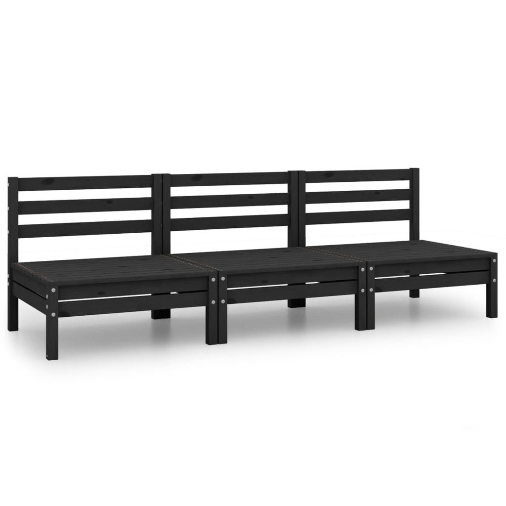 3 Piece Garden Lounge Set Black Solid Pinewood