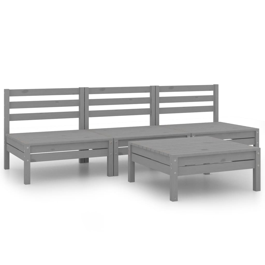 4 Piece Garden Lounge Set Grey Solid Pinewood