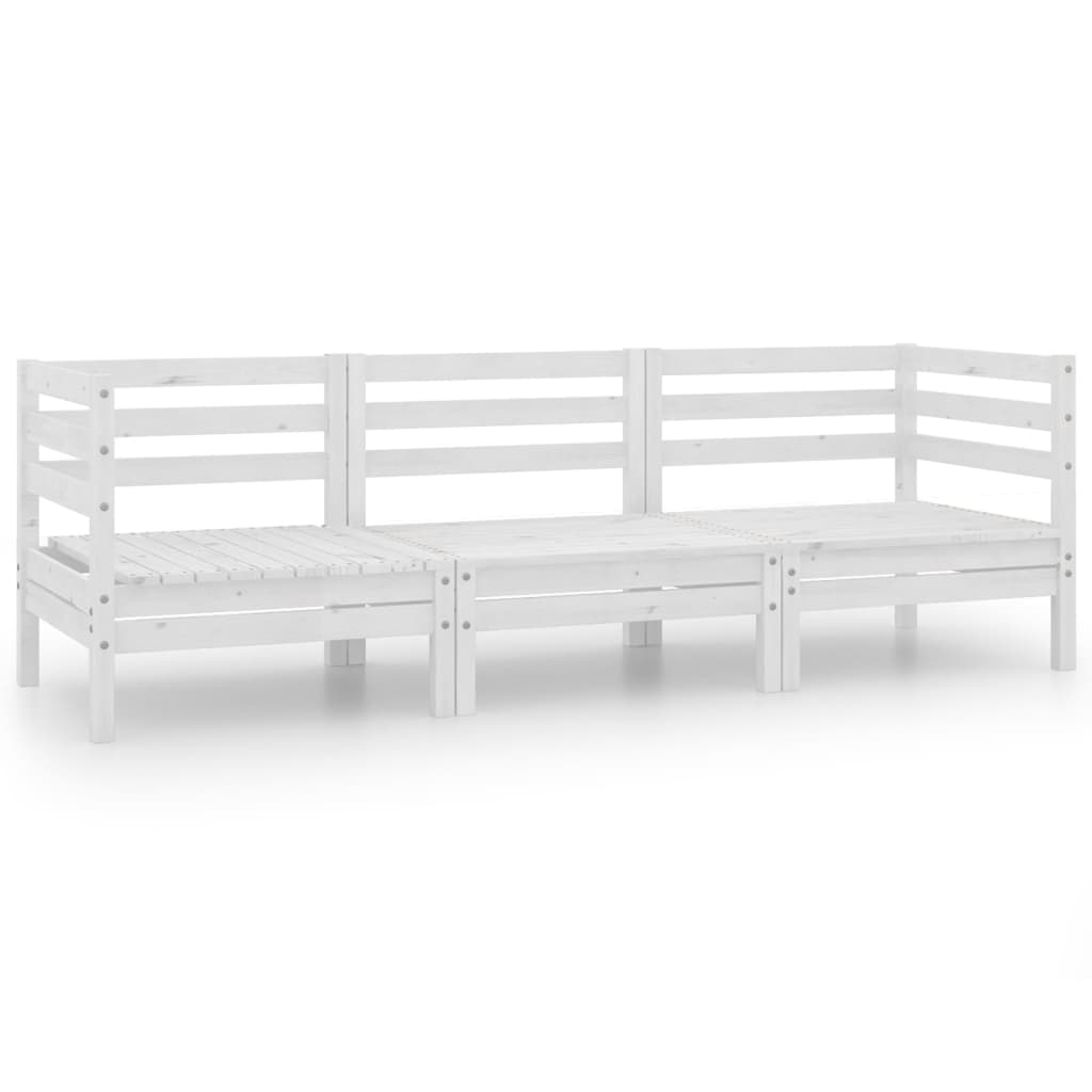 3 Piece Garden Lounge Set White Solid Pinewood