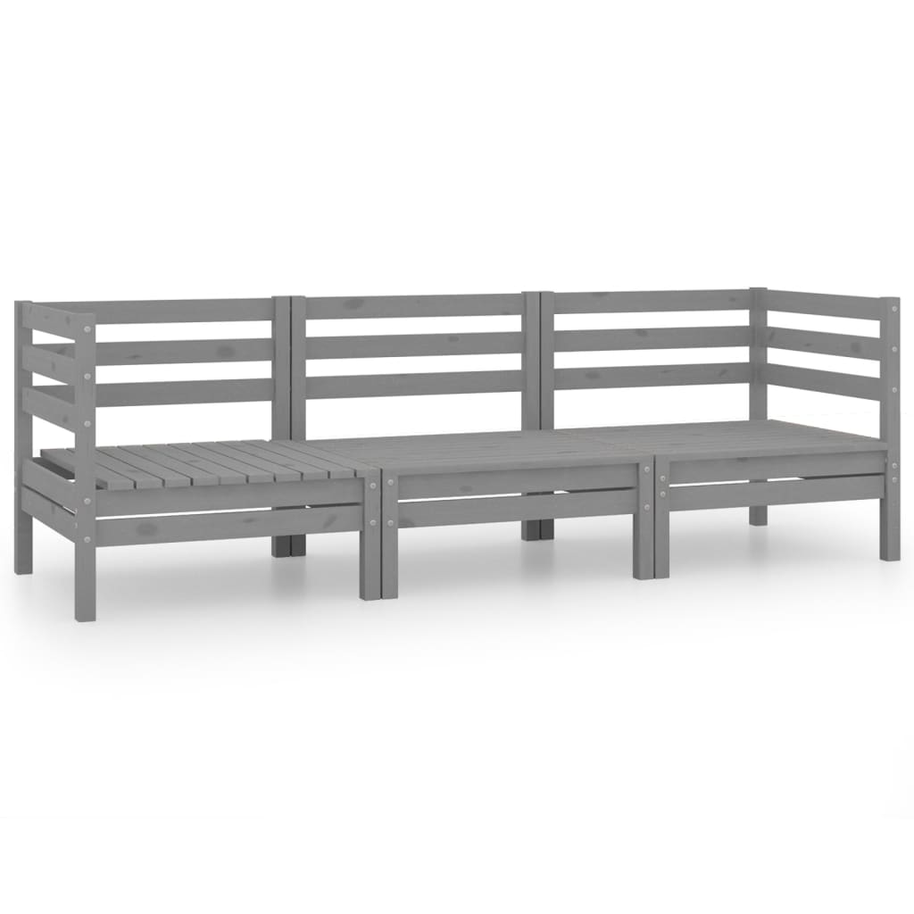 3 Piece Garden Lounge Set Grey Solid Pinewood