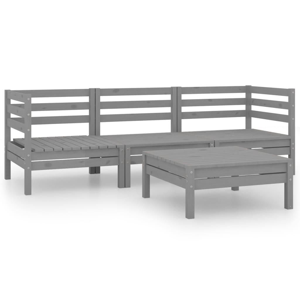 4 Piece Garden Lounge Set Grey Solid Pinewood