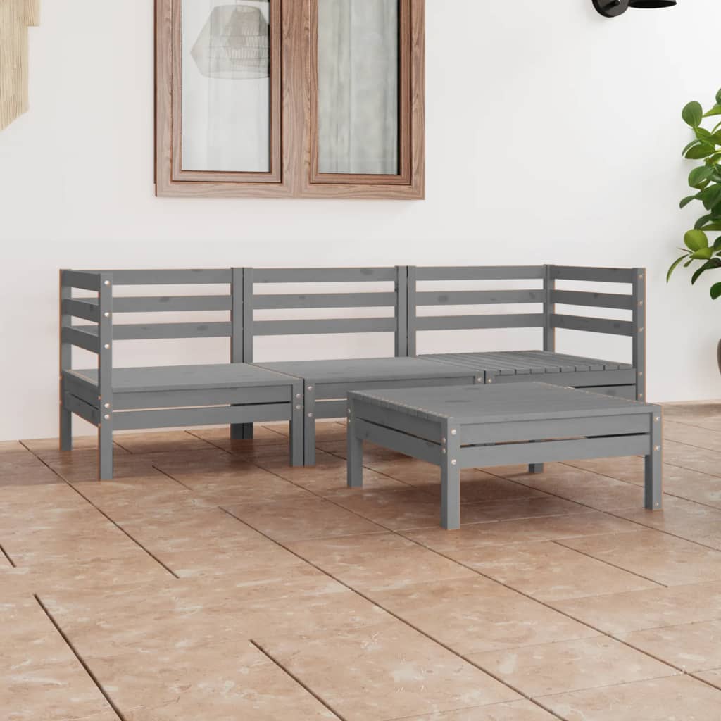 4 Piece Garden Lounge Set Grey Solid Pinewood