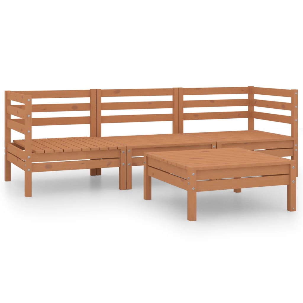 4 Piece Garden Lounge Set Honey Brown Solid Pinewood