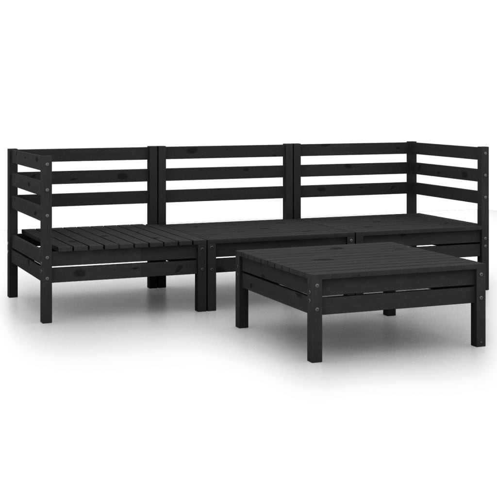 4 Piece Garden Lounge Set Black Solid Pinewood