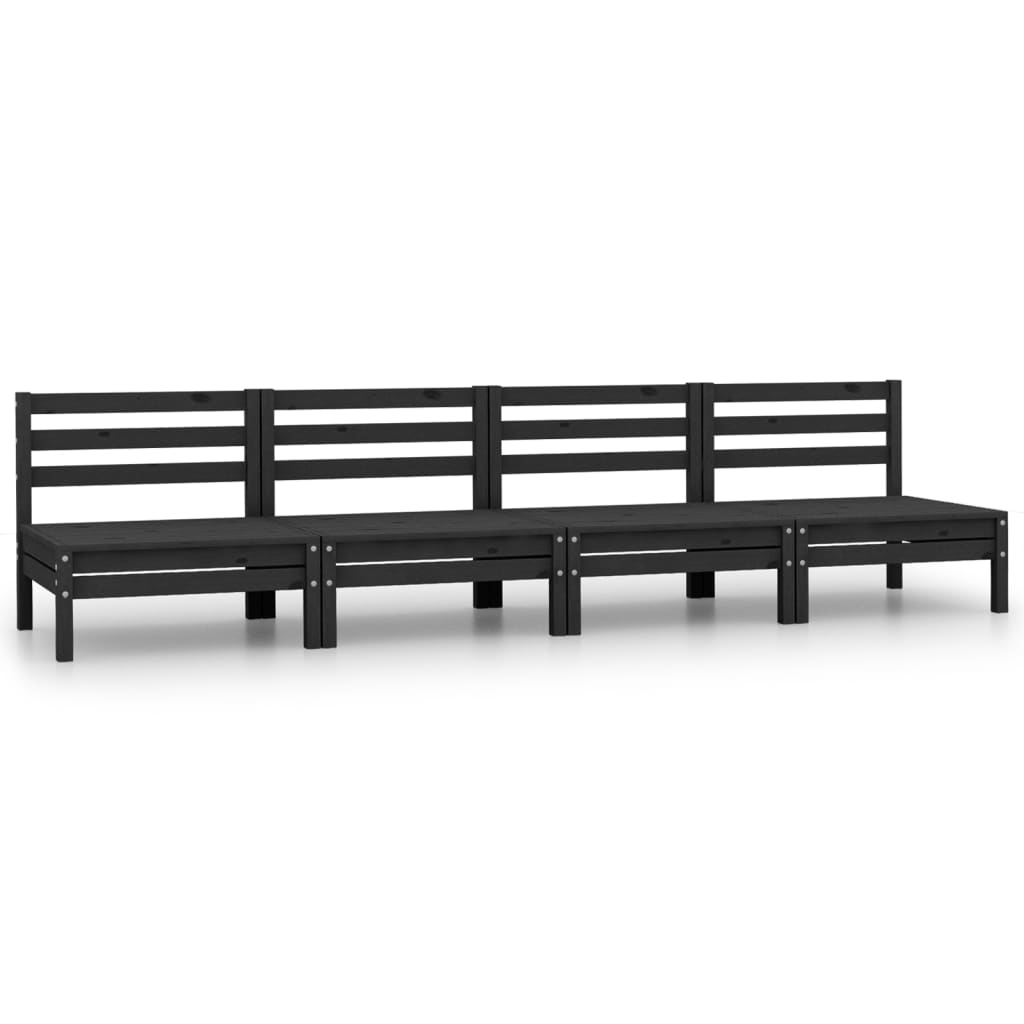 4 Piece Garden Lounge Set Black Solid Pinewood