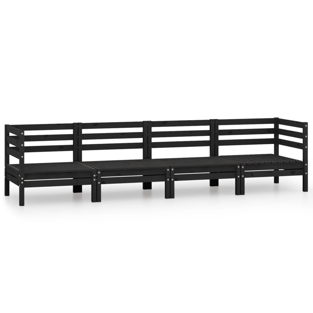 4 Piece Garden Lounge Set Black Solid Pinewood