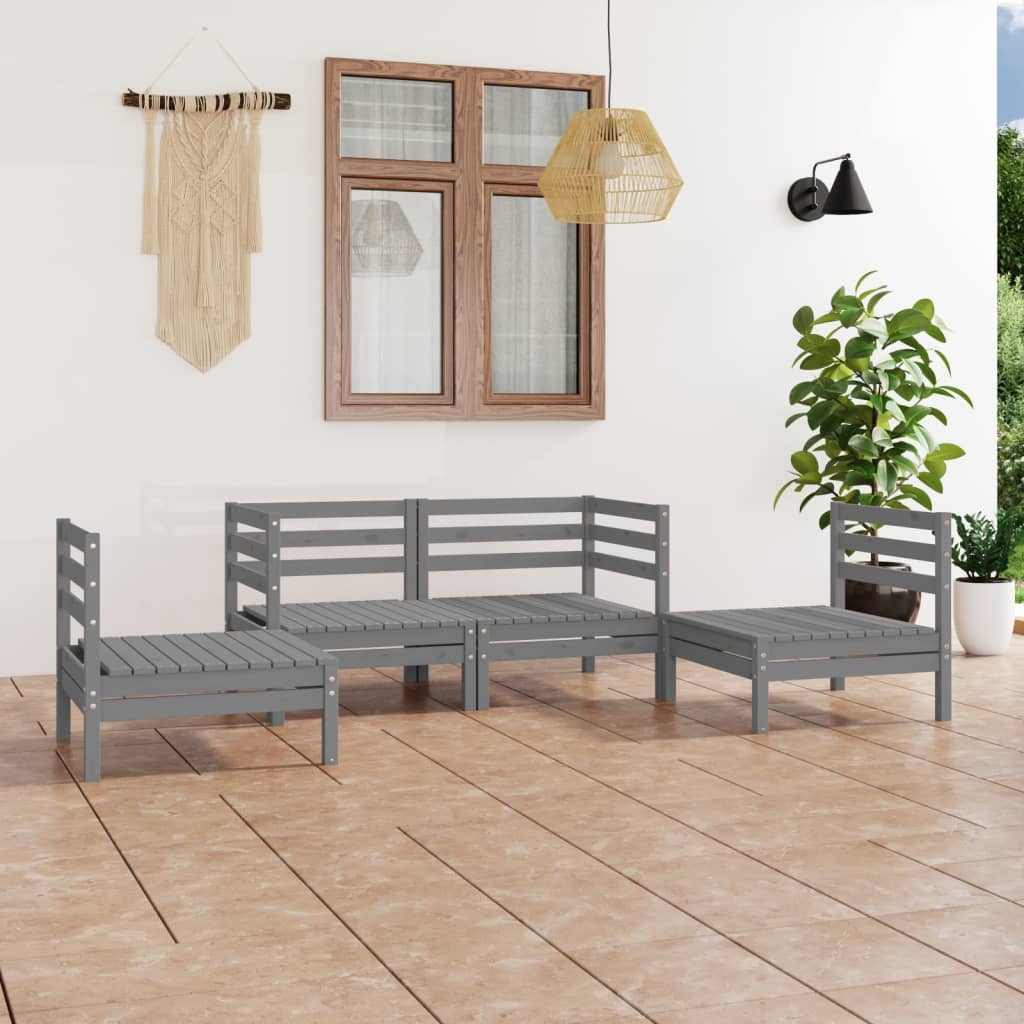 4 Piece Garden Lounge Set Grey Solid Pinewood