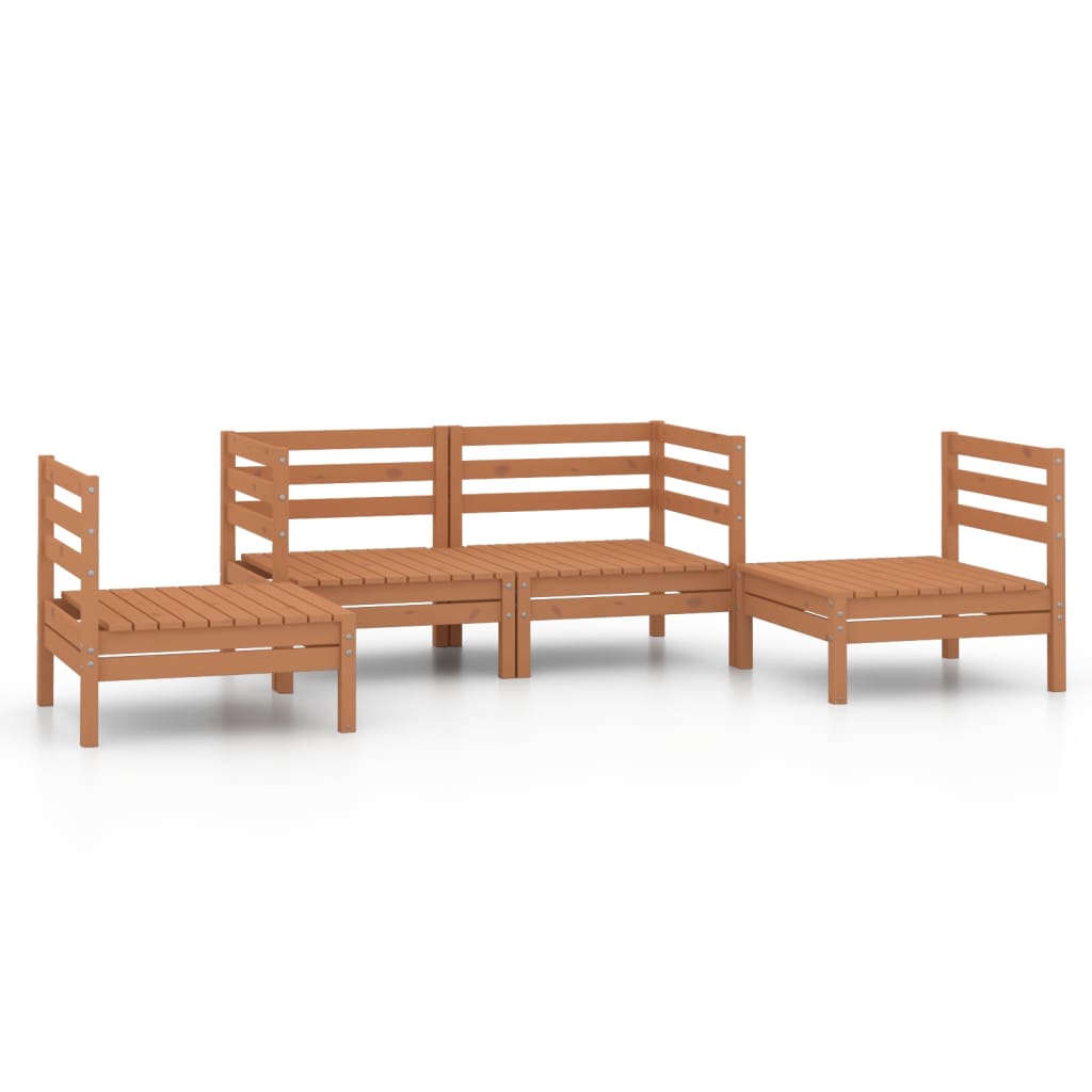 4 Piece Garden Lounge Set Honey Brown Solid Pinewood