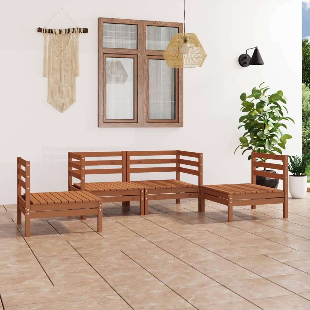 4 Piece Garden Lounge Set Honey Brown Solid Pinewood