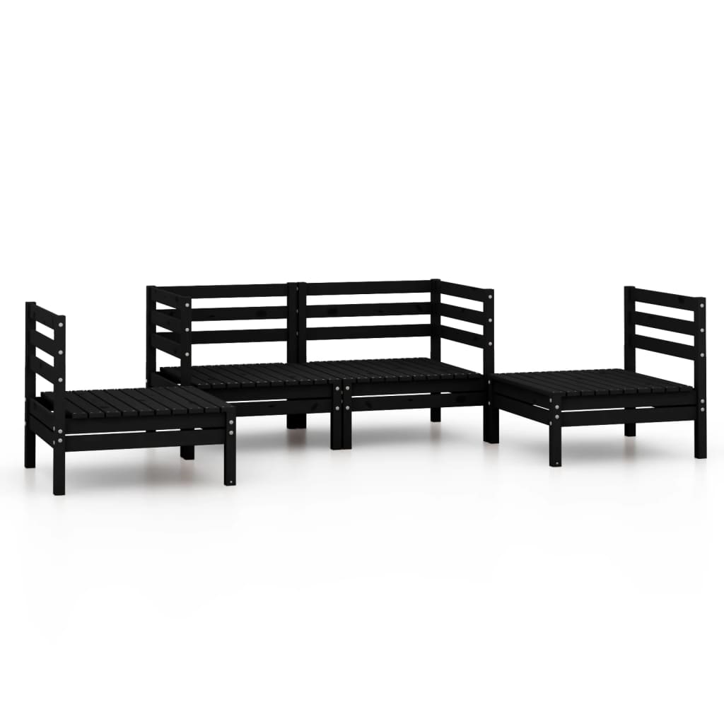 4 Piece Garden Lounge Set Black Solid Pinewood