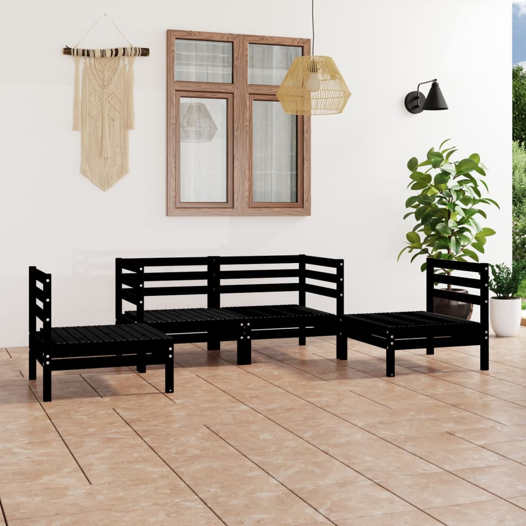 4 Piece Garden Lounge Set Black Solid Pinewood