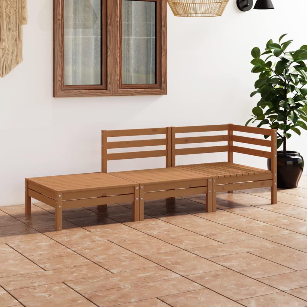 3 Piece Garden Lounge Set Honey Brown Solid Pinewood