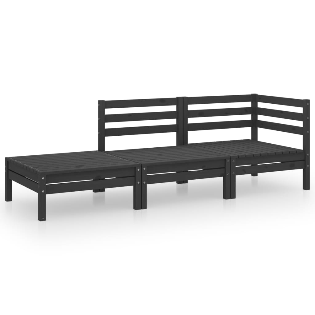 3 Piece Garden Lounge Set Black Solid Pinewood