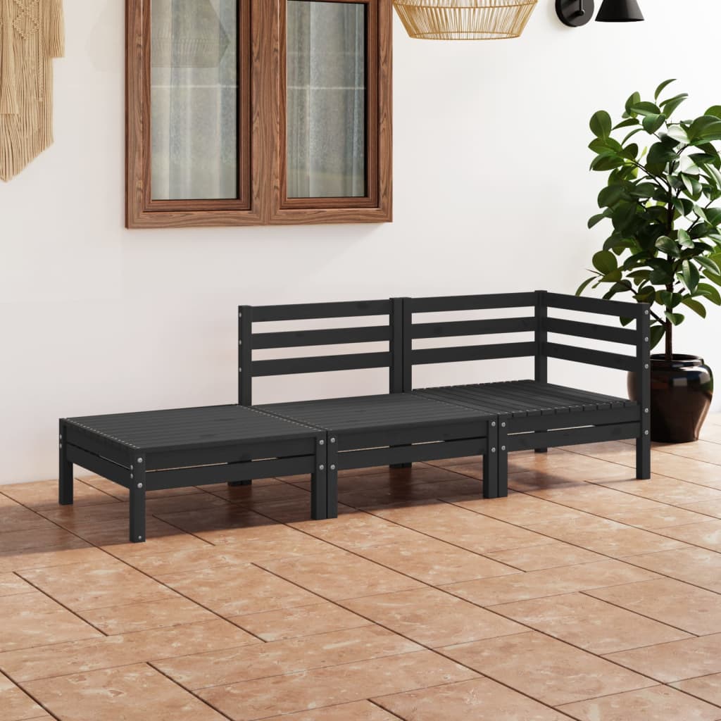 3 Piece Garden Lounge Set Black Solid Pinewood