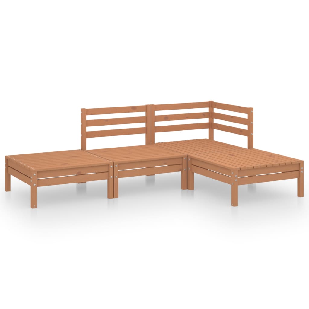 4 Piece Garden Lounge Set Honey Brown Solid Pinewood