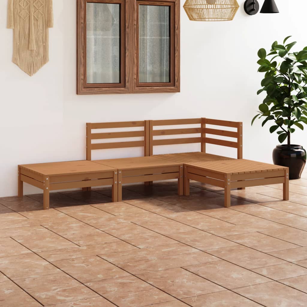 4 Piece Garden Lounge Set Honey Brown Solid Pinewood