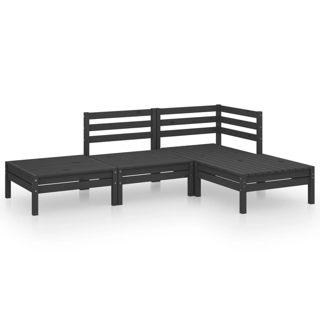 4 Piece Garden Lounge Set Black Solid Pinewood