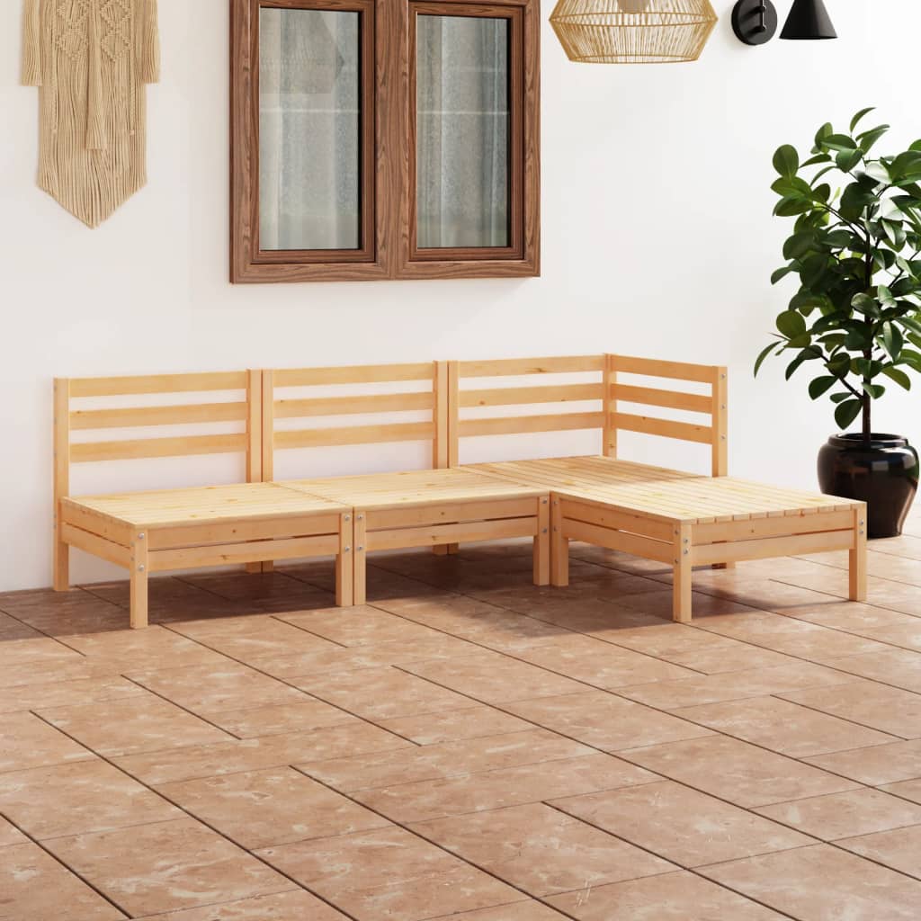 4 Piece Garden Lounge Set Solid Pinewood