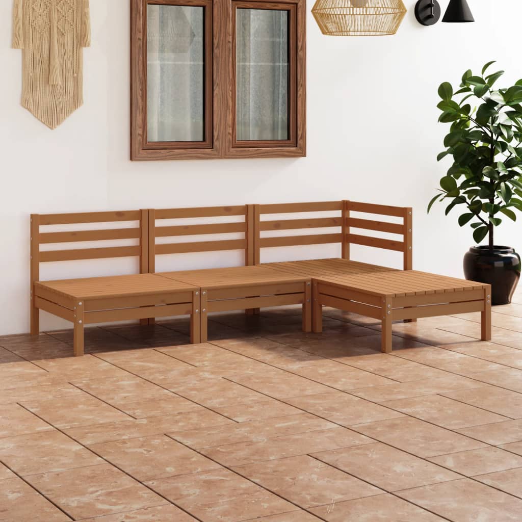 4 Piece Garden Lounge Set Solid Pinewood Honey Brown