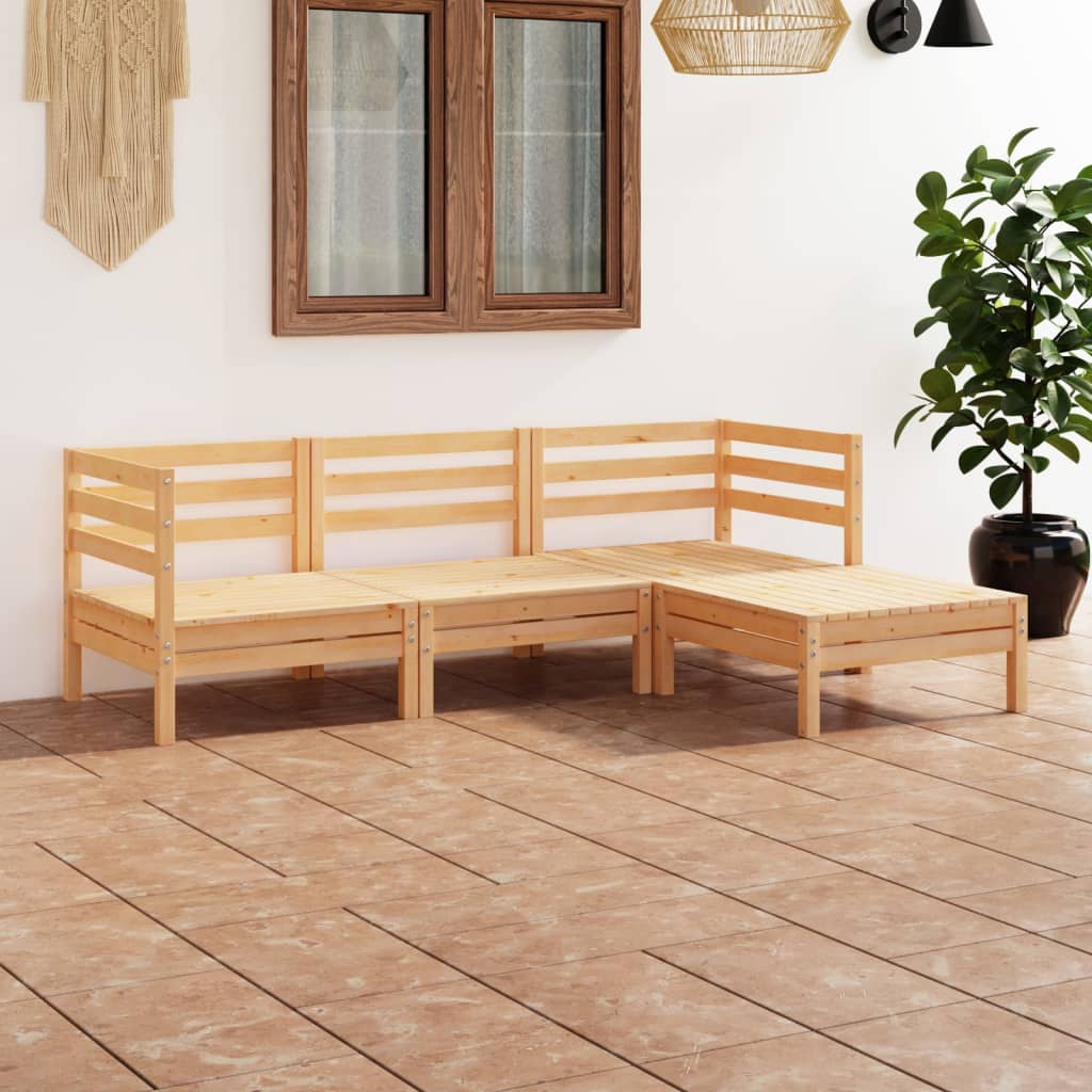 4 Piece Garden Lounge Set Solid Pinewood