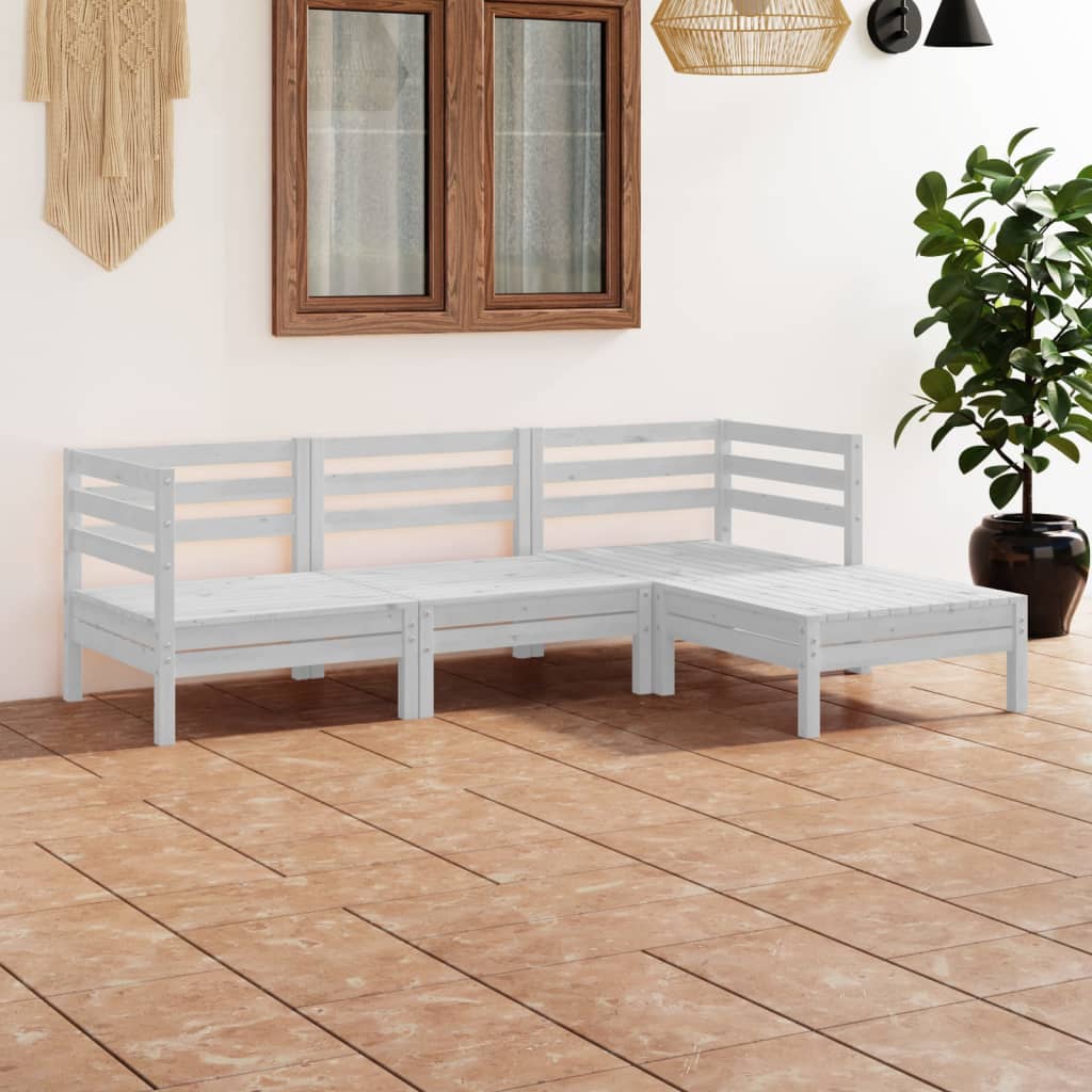 4 Piece Garden Lounge Set Solid Pinewood White