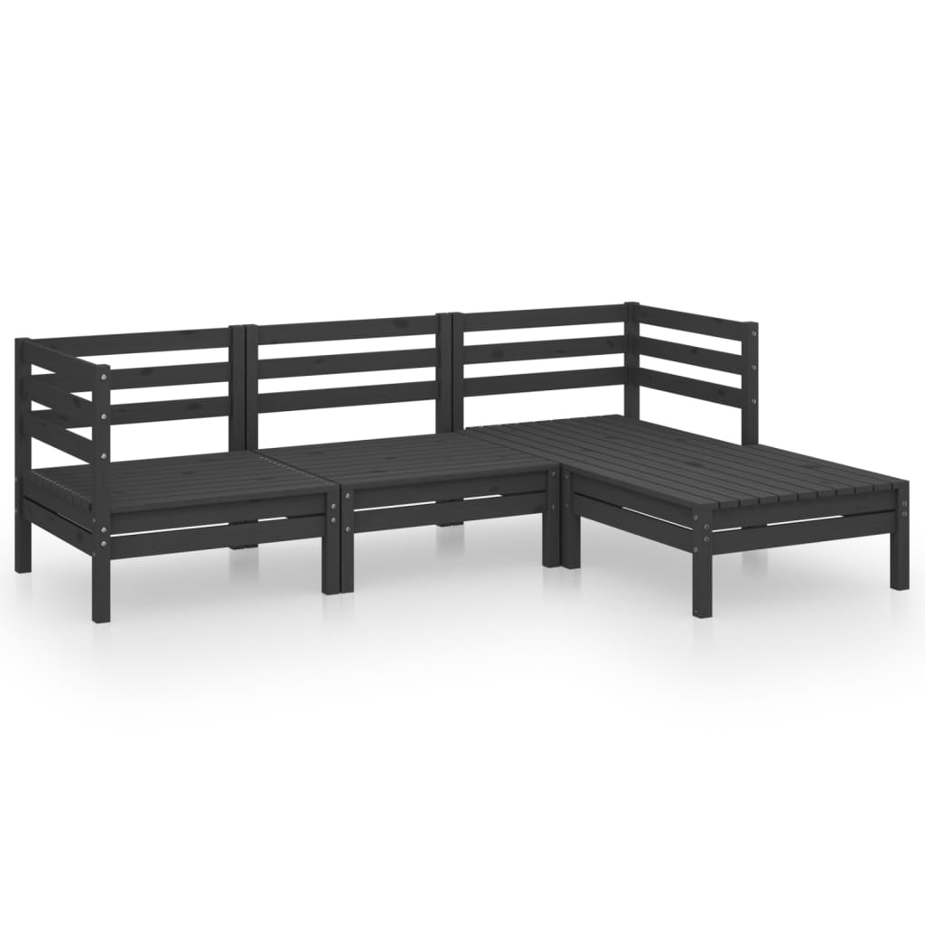 4 Piece Garden Lounge Set Solid Pinewood Black