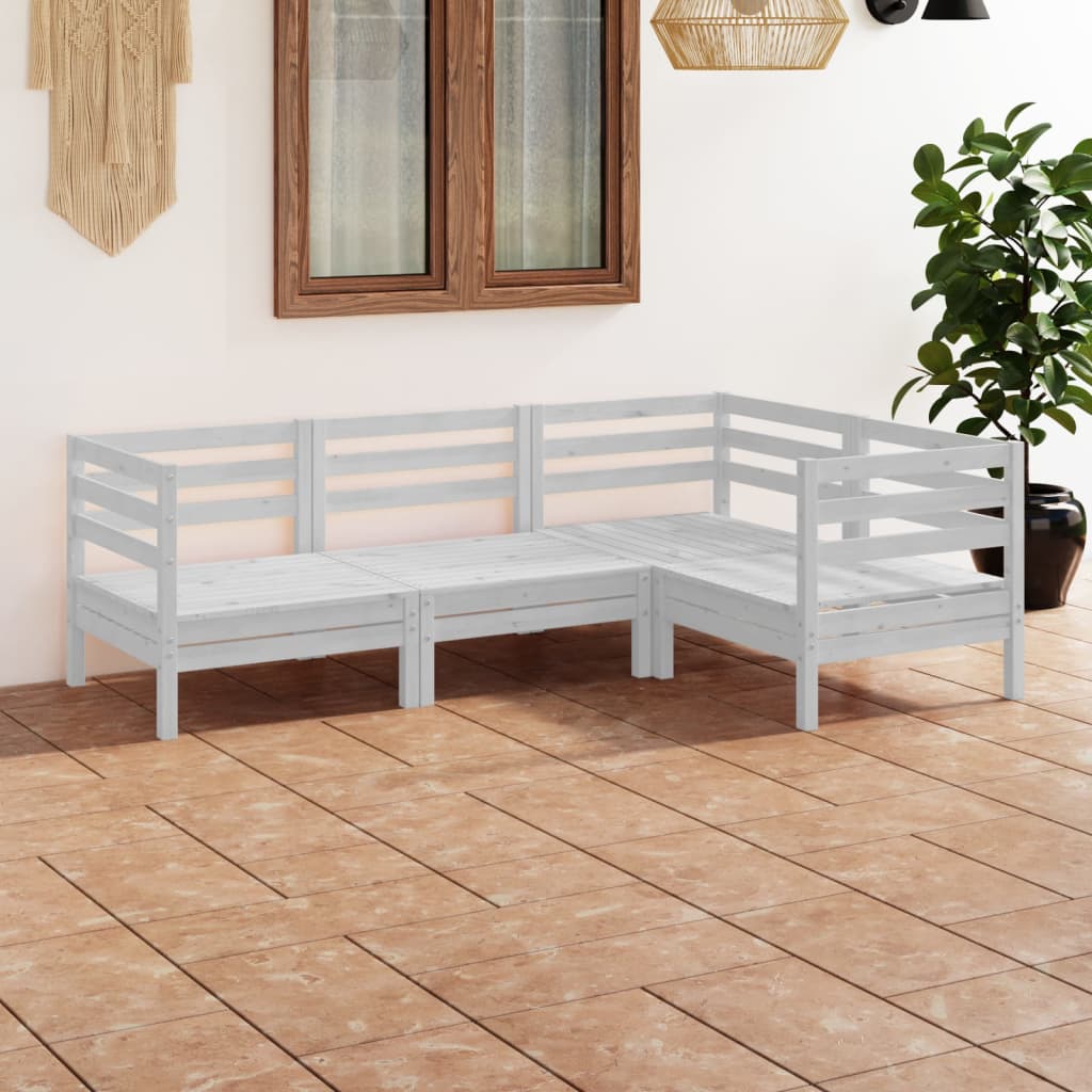 4 Piece Garden Lounge Set Solid Pinewood White