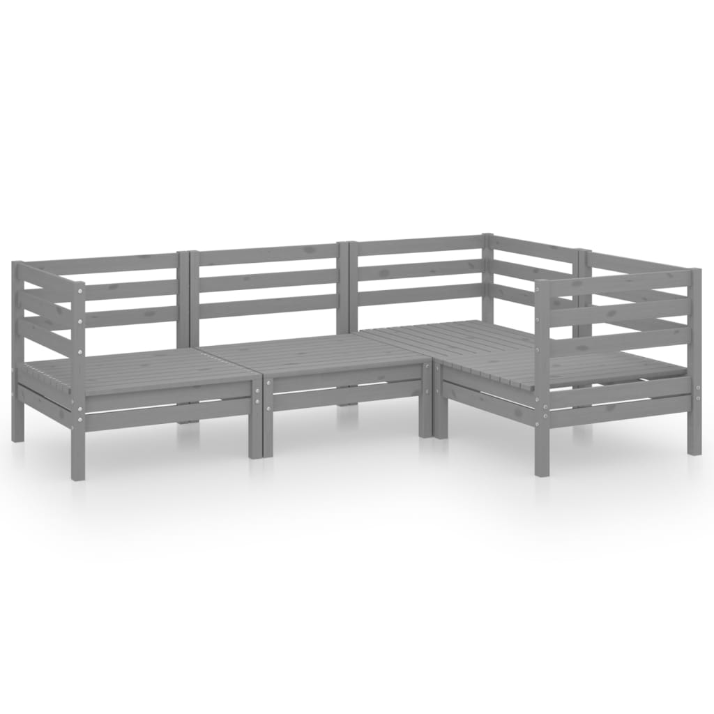 4 Piece Garden Lounge Set Solid Pinewood Grey