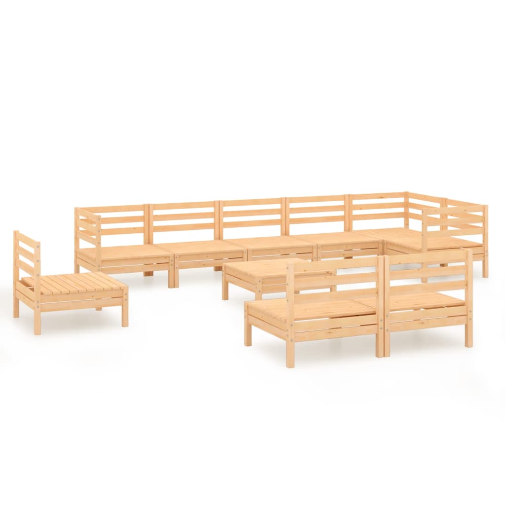 10 Piece Garden Lounge Set Solid Wood Pine