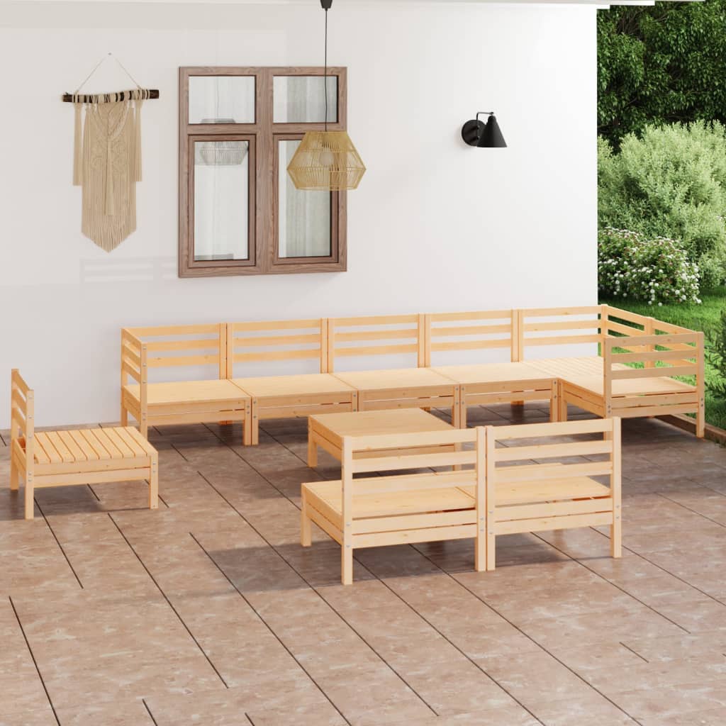 10 Piece Garden Lounge Set Solid Wood Pine