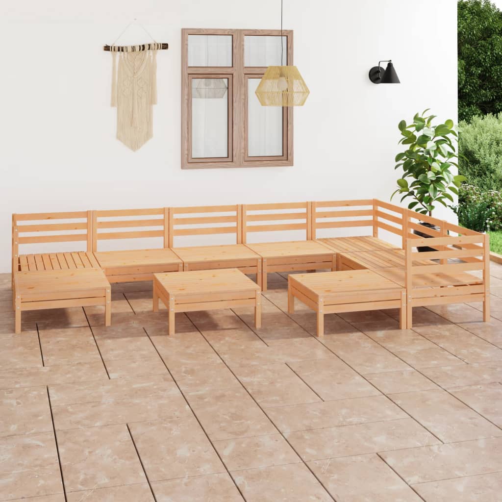 10 Piece Garden Lounge Set Solid Wood Pine