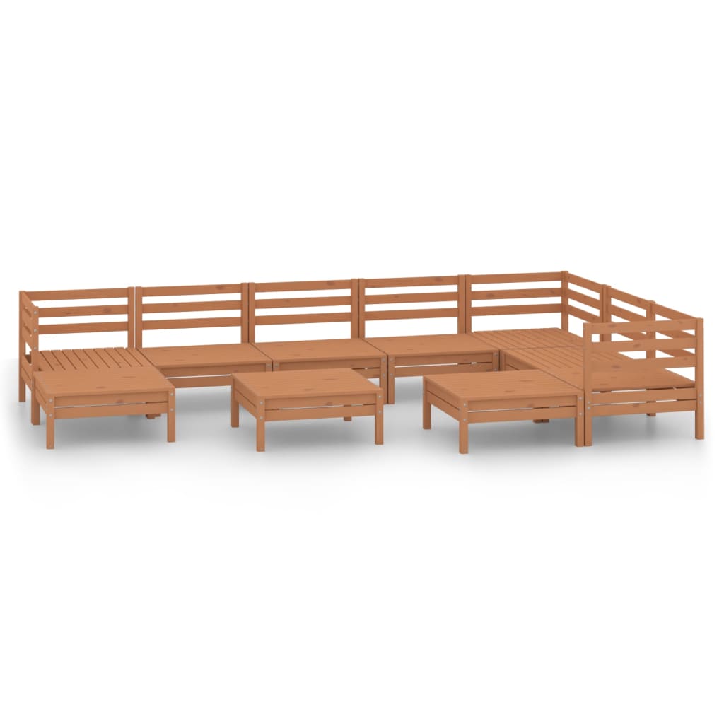 10 Piece Garden Lounge Set Solid Wood Pine Honey Brown