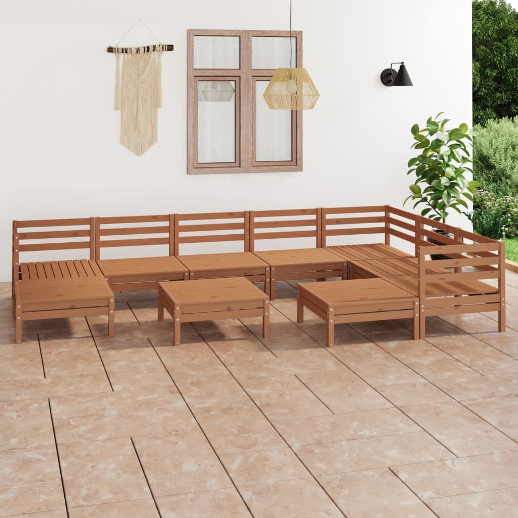 10 Piece Garden Lounge Set Solid Wood Pine Honey Brown