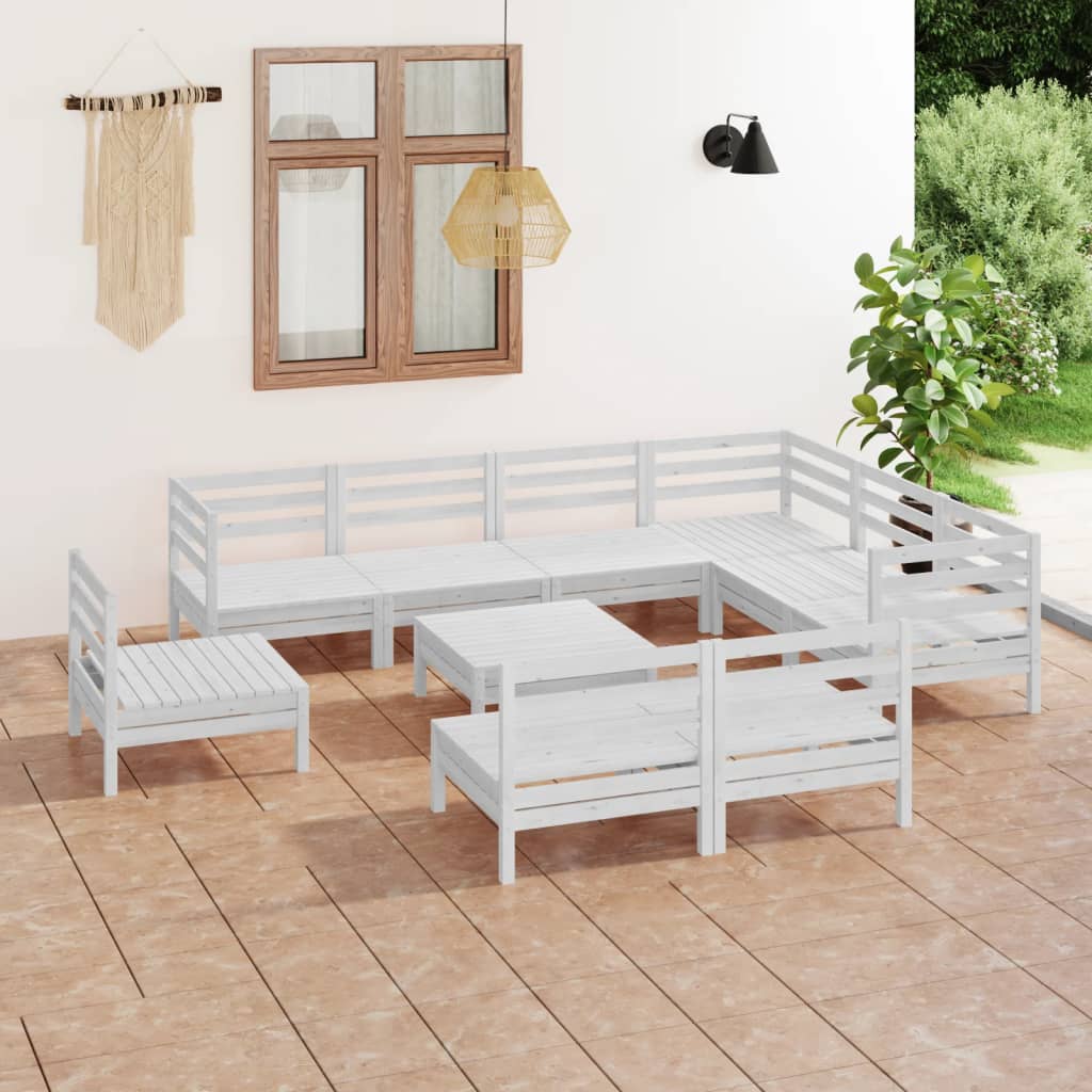 10 Piece Garden Lounge Set Solid Wood Pine White