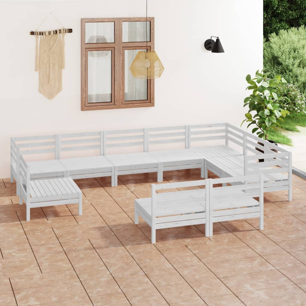 10 Piece Garden Lounge Set Solid Wood Pine White