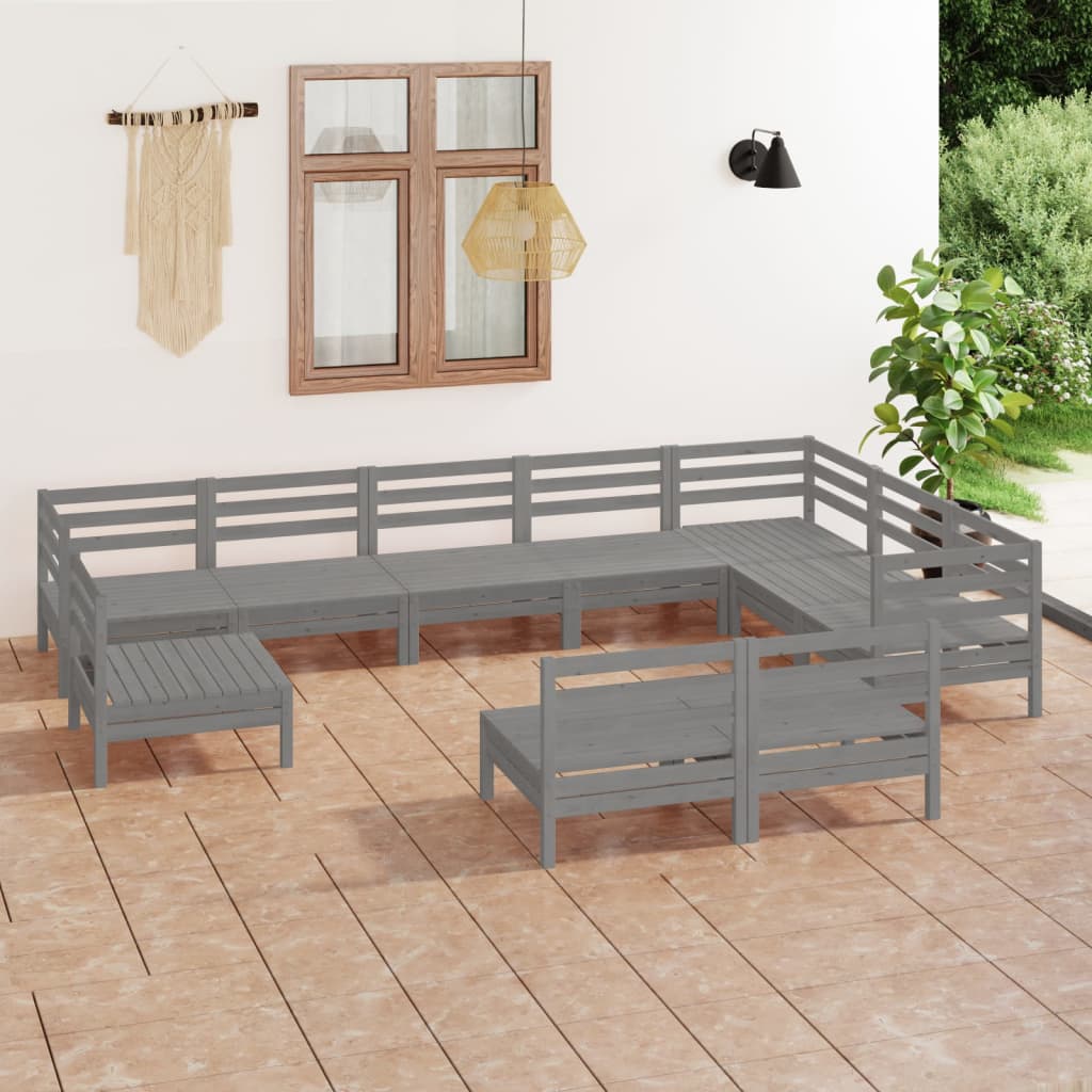 10 Piece Garden Lounge Set Solid Wood Pine Grey