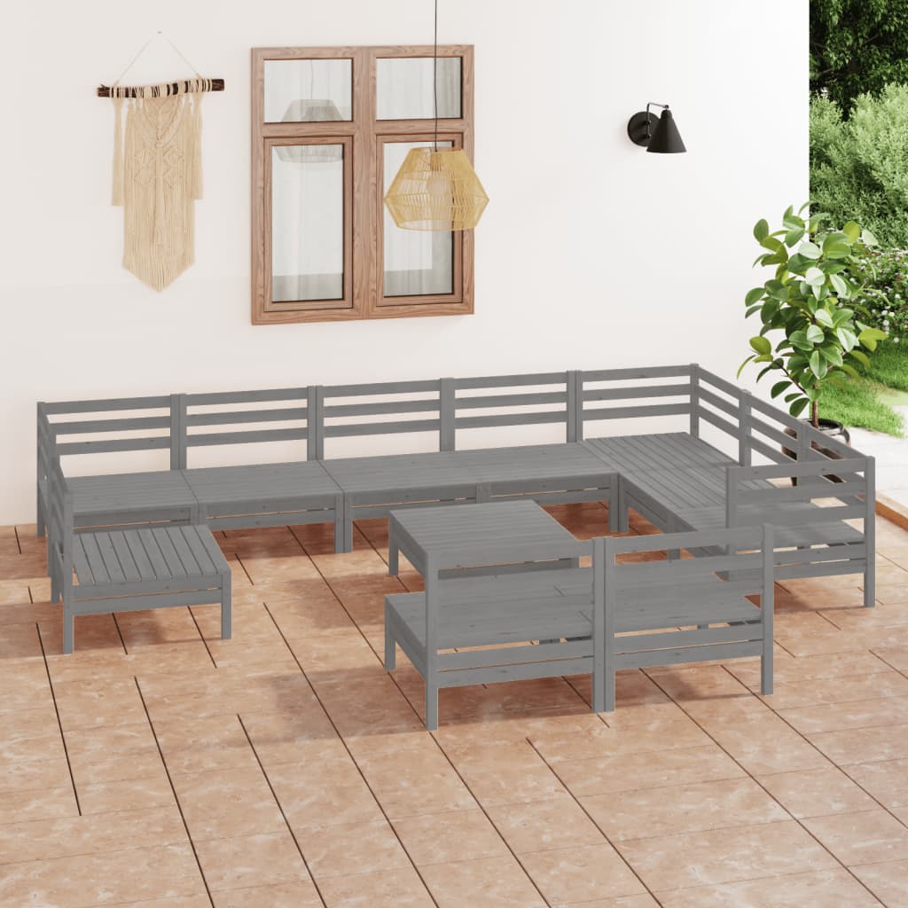 11 Piece Garden Lounge Set Solid Wood Pine Grey