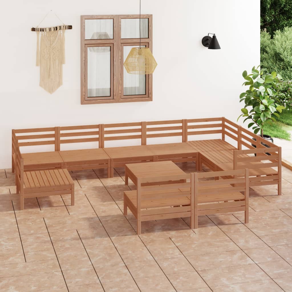 11 Piece Garden Lounge Set Solid Wood Pine Honey Brown