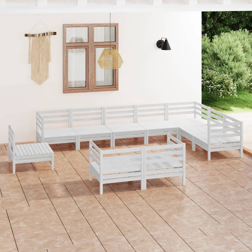 10 Piece Garden Lounge Set Solid Wood Pine White