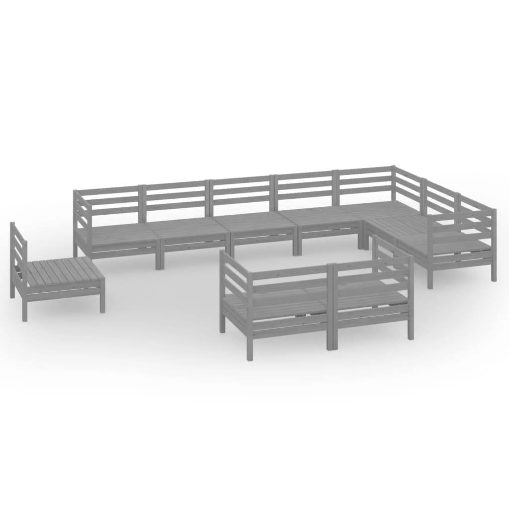 10 Piece Garden Lounge Set Solid Wood Pine Grey