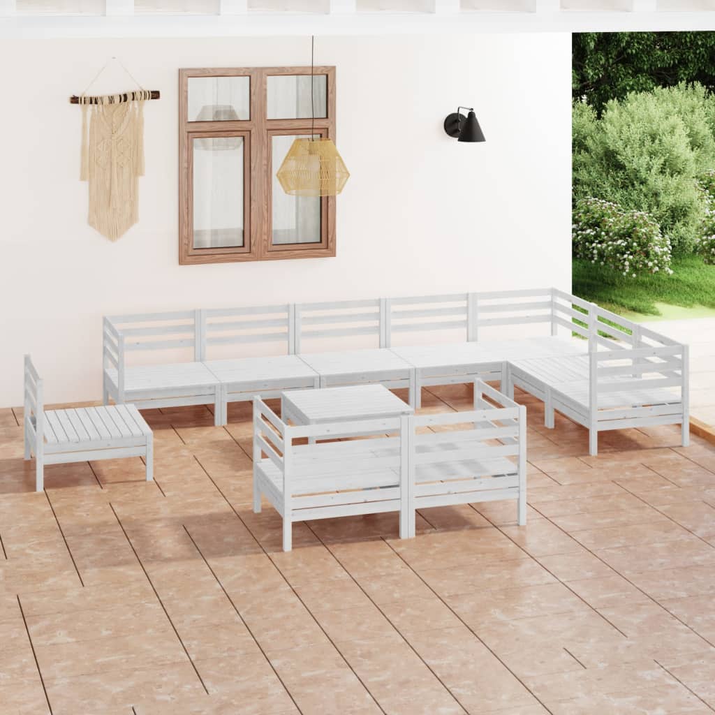 11 Piece Garden Lounge Set Solid Wood Pine White